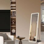 Miroir de sol avec éclairage LED, miroir pleine longueur 64 x 21 avec support, miroir suspendu, miroir mural, miroir intégral