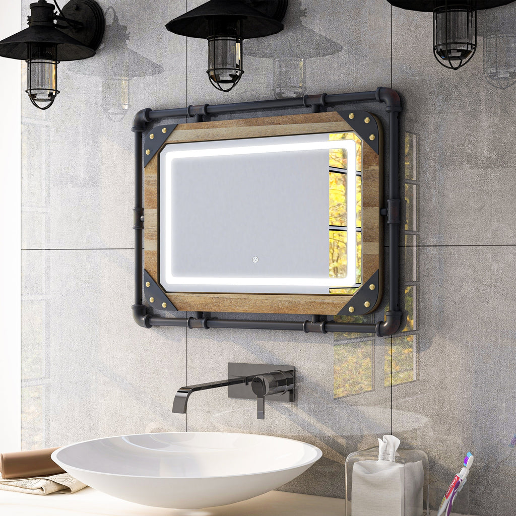 Miroir mural industriel en métal Inyo de Furniture of America avec lumières LED