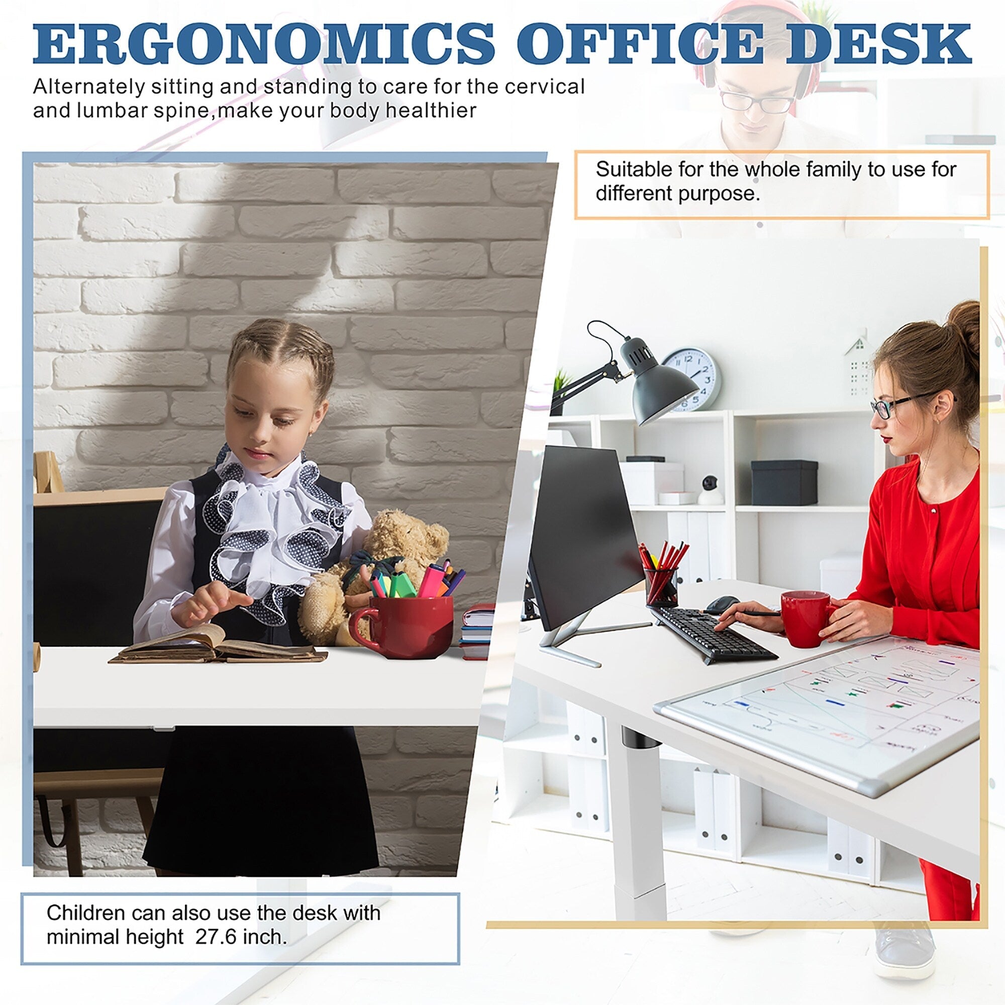 Bureau debout électrique réglable en hauteur Futzca, bureau assis-debout pour ordinateur avec panneau d'épissure