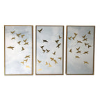 Ensemble de 3 impressions sur toile encadrée dorée Golden Birds