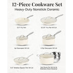 Batterie de cuisine Gotham Steel Cream 12 pièces, casseroles et poêles, en céramique ultra antiadhésive avec poignées isolantes