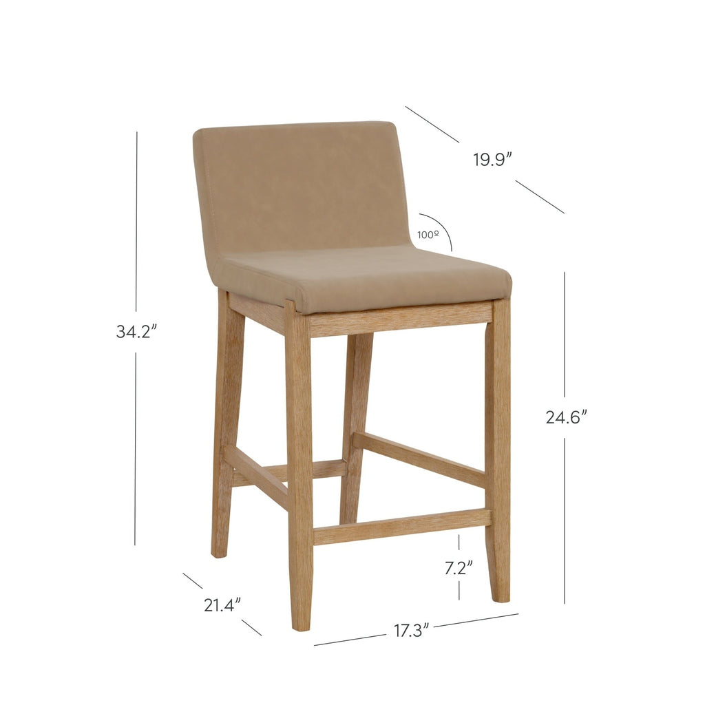 Tabouret de bar moderne Gracie, chaise rembourrée en boucle et pieds en bois brossé