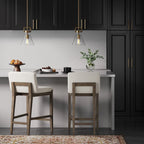 Tabouret de bar moderne Gracie, chaise rembourrée en boucle et pieds en bois brossé