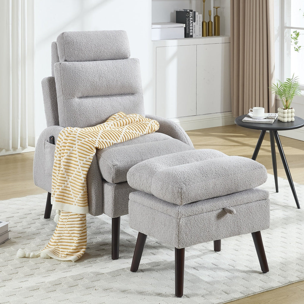 Fauteuil d'appoint HOMYKA avec dossier réglable et pouf de rangement