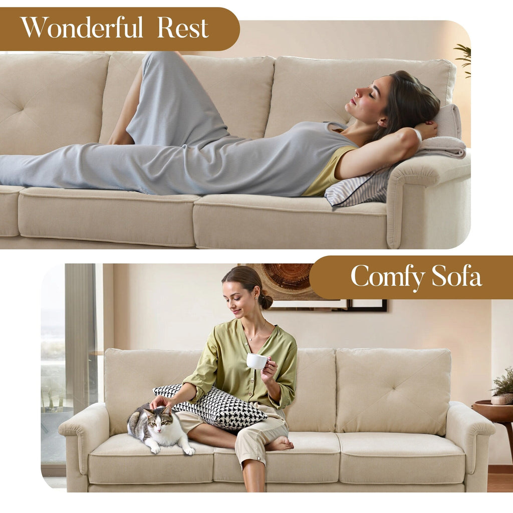 Canapé 3 places rembourré HOOOWOOO style milieu de siècle avec pieds en bois pour salon