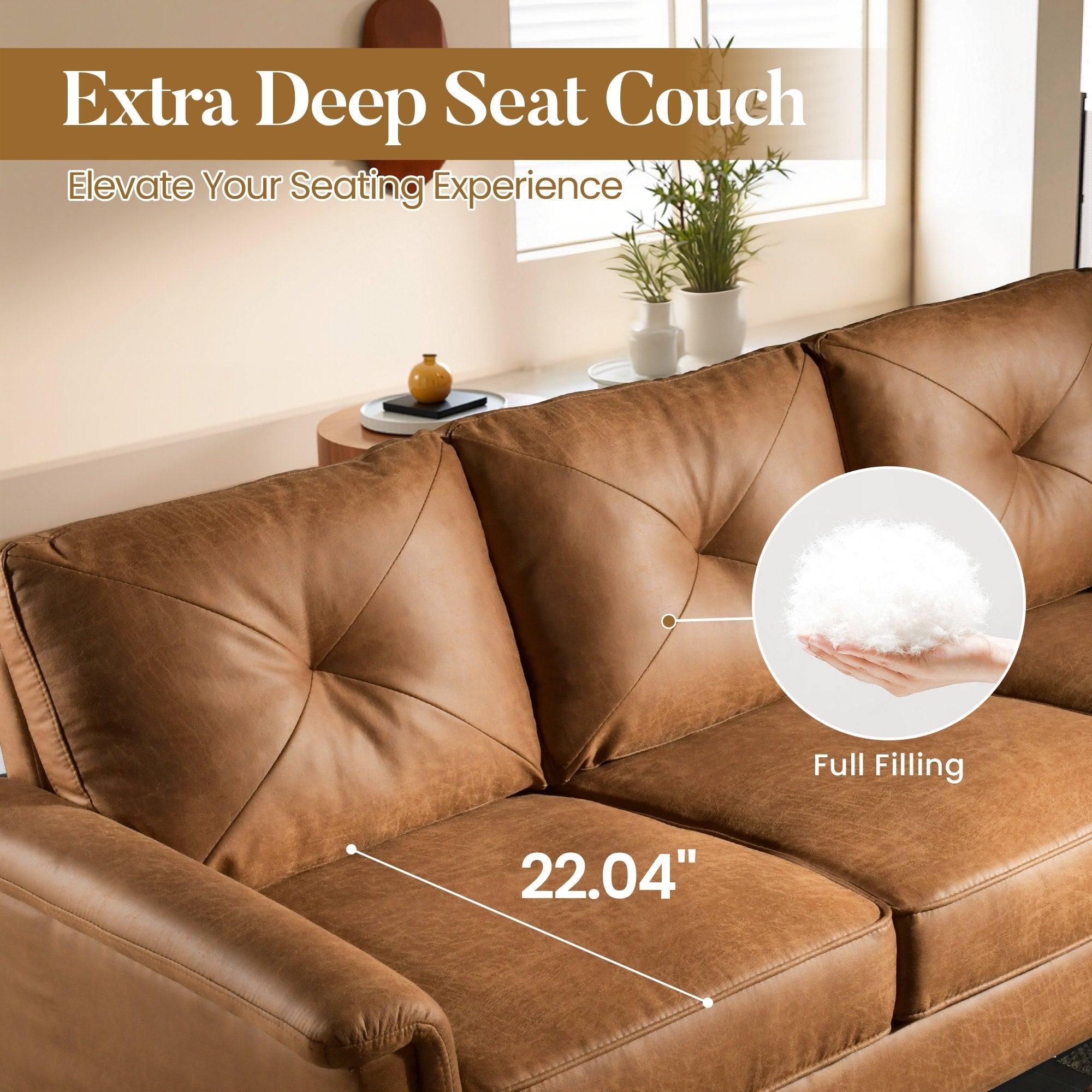 Canapé 3 places rembourré HOOOWOOO style milieu de siècle avec pieds en bois pour salon