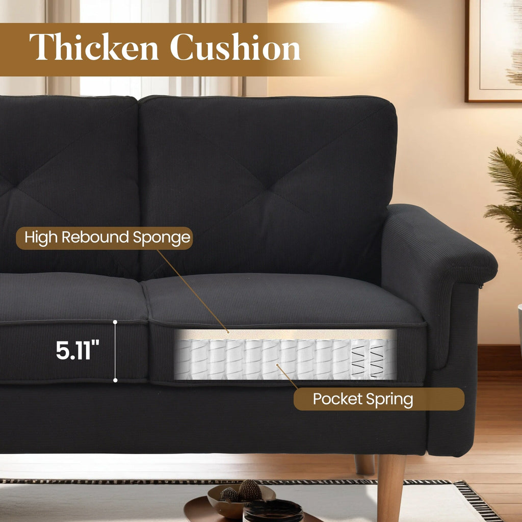 Canapé 3 places rembourré HOOOWOOO style milieu de siècle avec pieds en bois pour salon