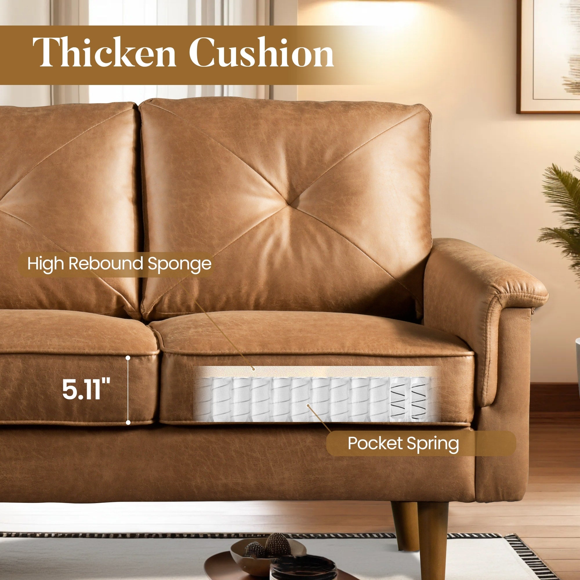 Canapé 3 places rembourré HOOOWOOO style milieu de siècle avec pieds en bois pour salon