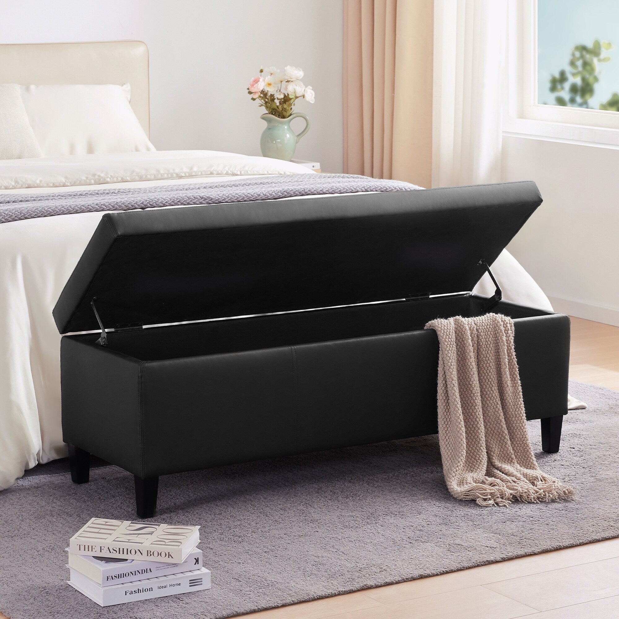 Pouf de rangement rectangulaire rembourré 50,3 x 17,50 x 18 po - Similicuir