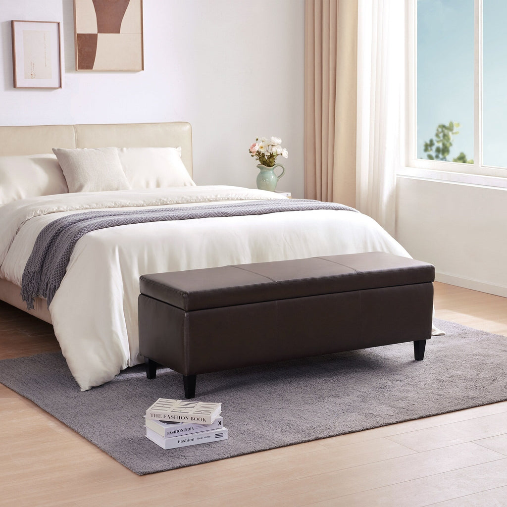 Pouf de rangement rectangulaire rembourré 50,3 x 17,50 x 18 po - Similicuir