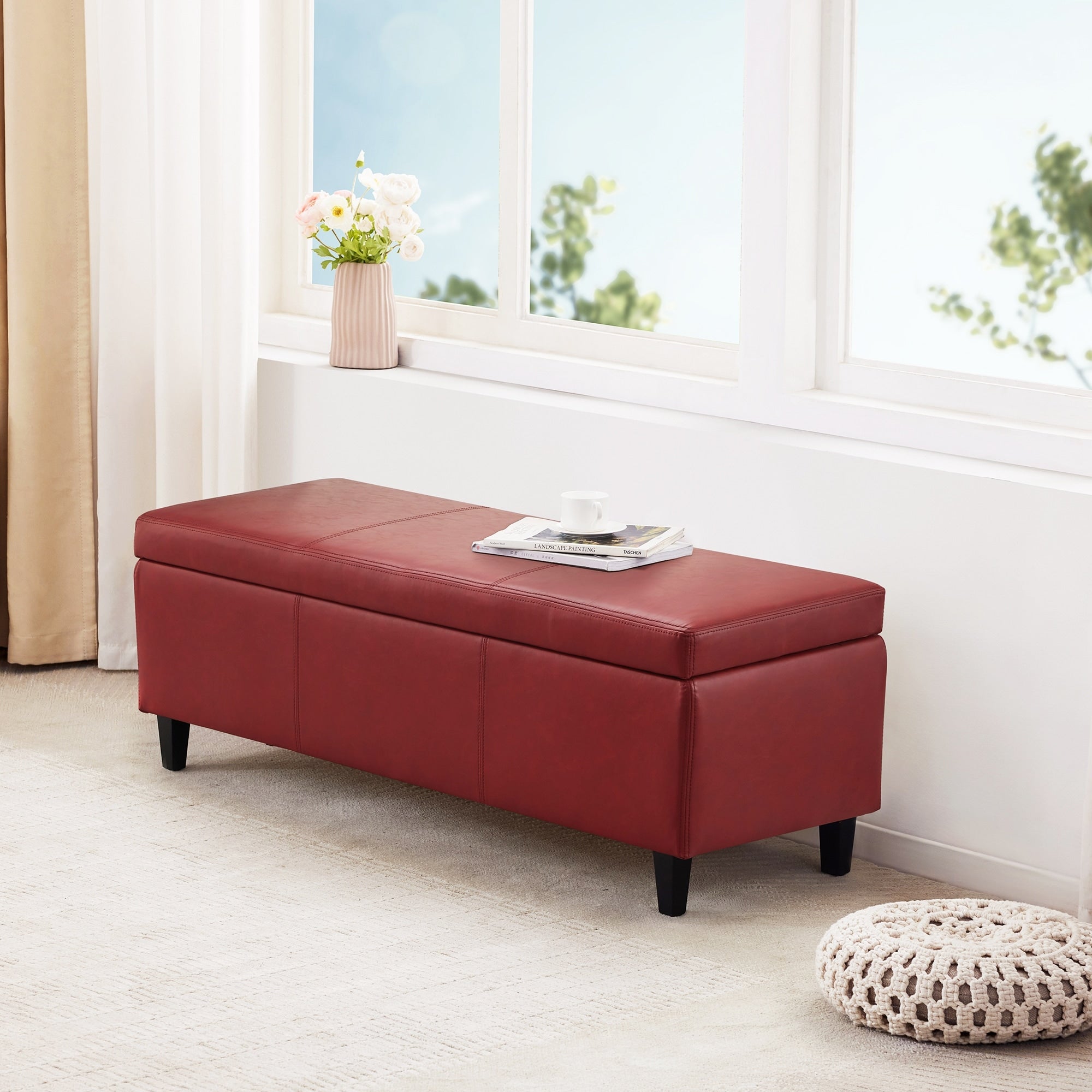 Pouf de rangement rectangulaire rembourré 50,3 x 17,50 x 18 po - Similicuir