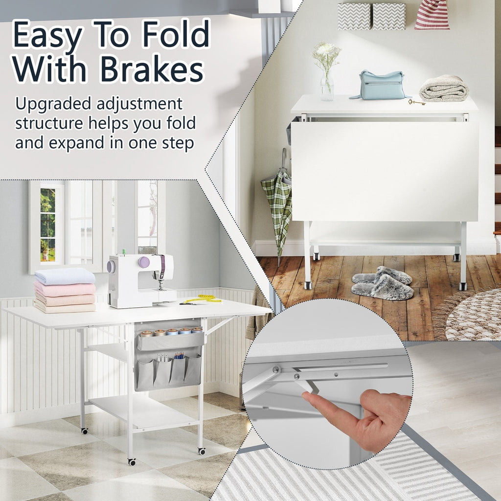 Table de bricolage réglable en hauteur avec étagères de rangement, table de découpe pliante mobile pour la maison, le bureau, la salle de couture, la salle d'artisanat