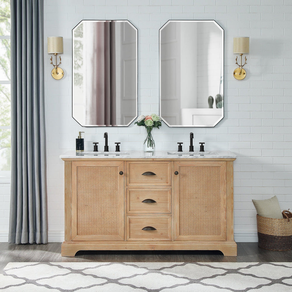 Meuble-lavabo Hervas avec plateau en marbre naturel sans miroir