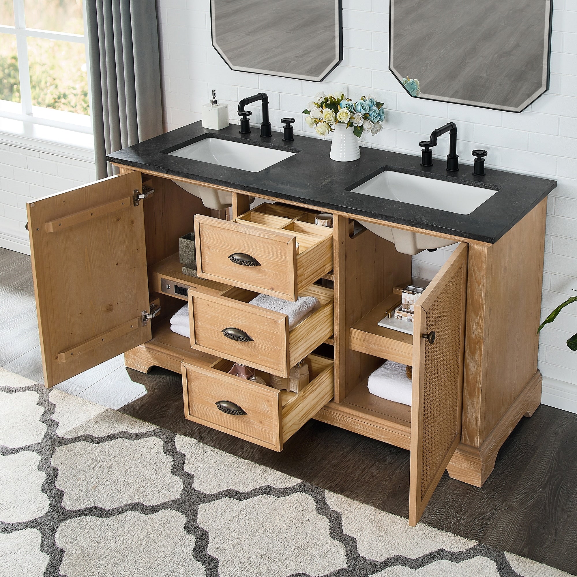 Meuble-lavabo Hervas avec plateau en marbre naturel sans miroir