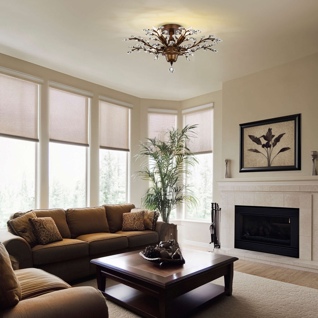 Plafonnier à 4 lumières en cristal avec feuilles de houx