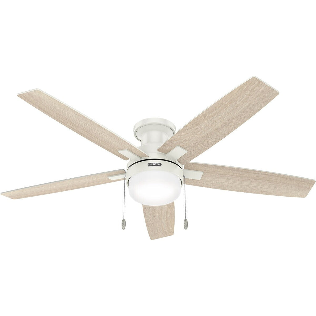 Ventilateur de plafond à profil bas Hunter 52 Anisten avec éclairage LED et chaînette - Moderne, contemporain, transitionnel