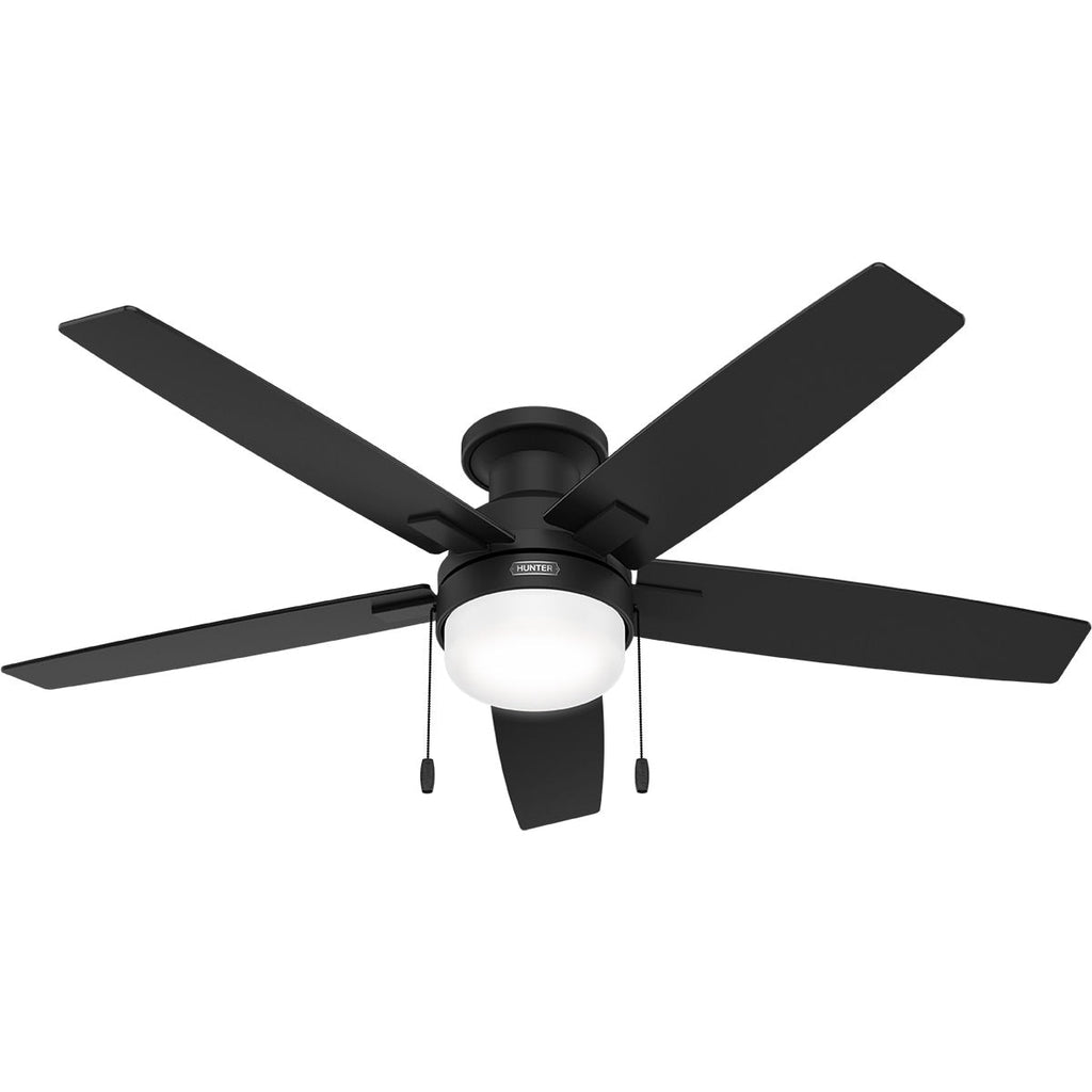 Ventilateur de plafond à profil bas Hunter 52 Anisten avec éclairage LED et chaînette - Moderne, contemporain, transitionnel