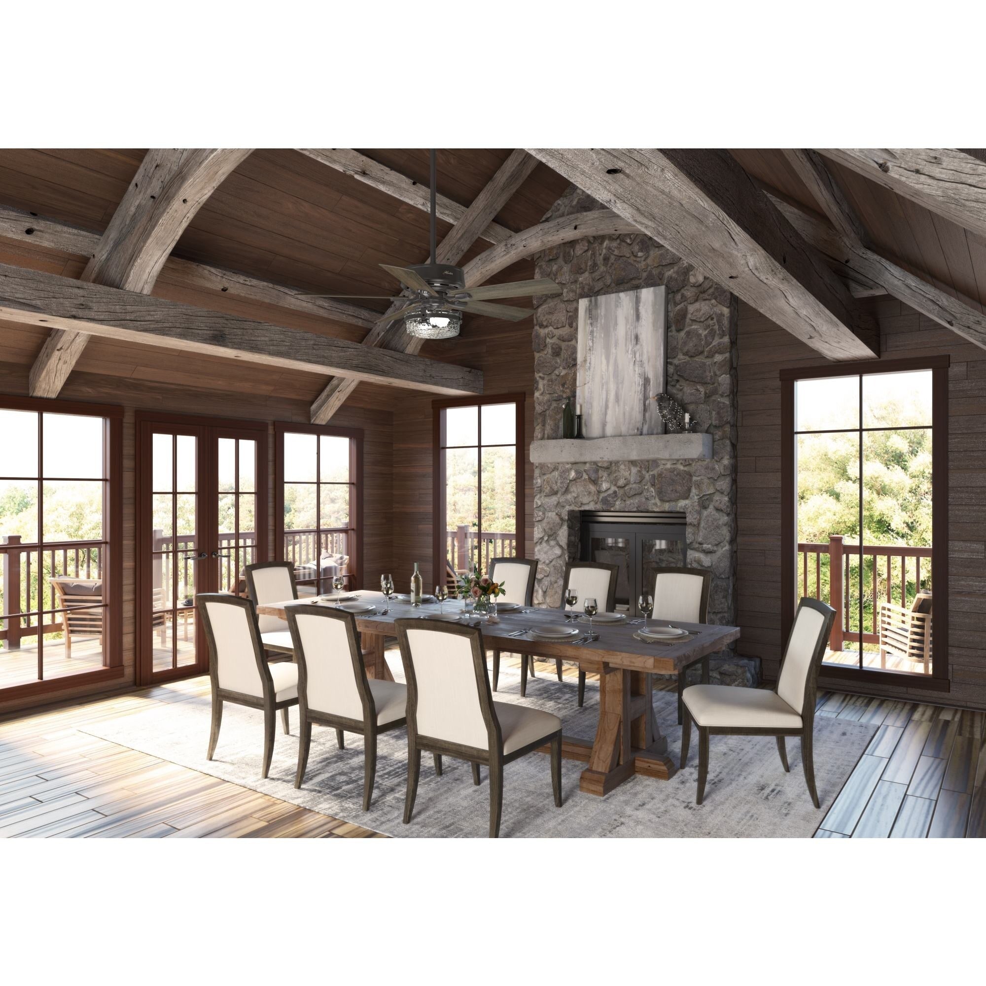 Ventilateur de plafond intérieur/extérieur Hunter 52 Canyon Ridge, éclairage LED, télécommande portable - Style campagnard, rustique, industriel