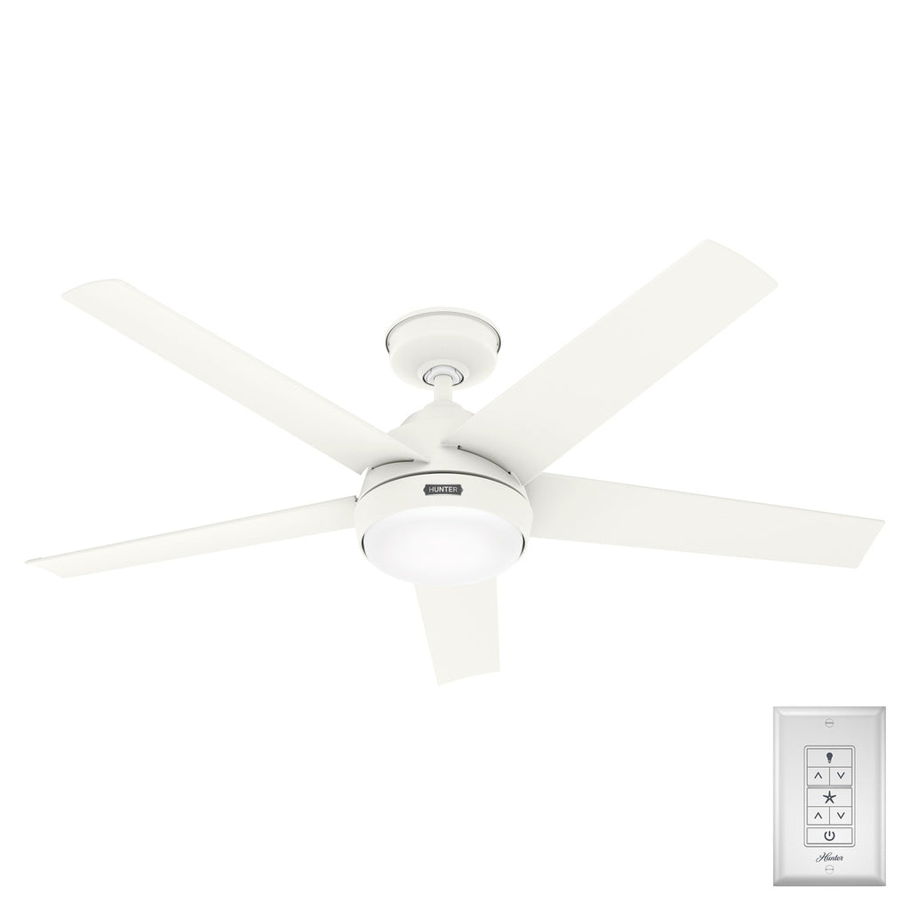 Ventilateur de plafond extérieur Hunter 52 Skyflow avec kit d'éclairage LED, commande murale - Côtier moderne contemporain - WeatherMax - CLASSÉ HUMIDE !