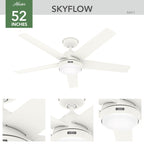 Ventilateur de plafond extérieur Hunter 52 Skyflow avec kit d'éclairage LED, commande murale - Côtier moderne contemporain - WeatherMax - CLASSÉ HUMIDE !