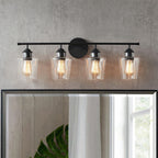 KAWOTI Lampe de salle de bain en métal à 4 lumières et abat-jour en verre à intensité variable