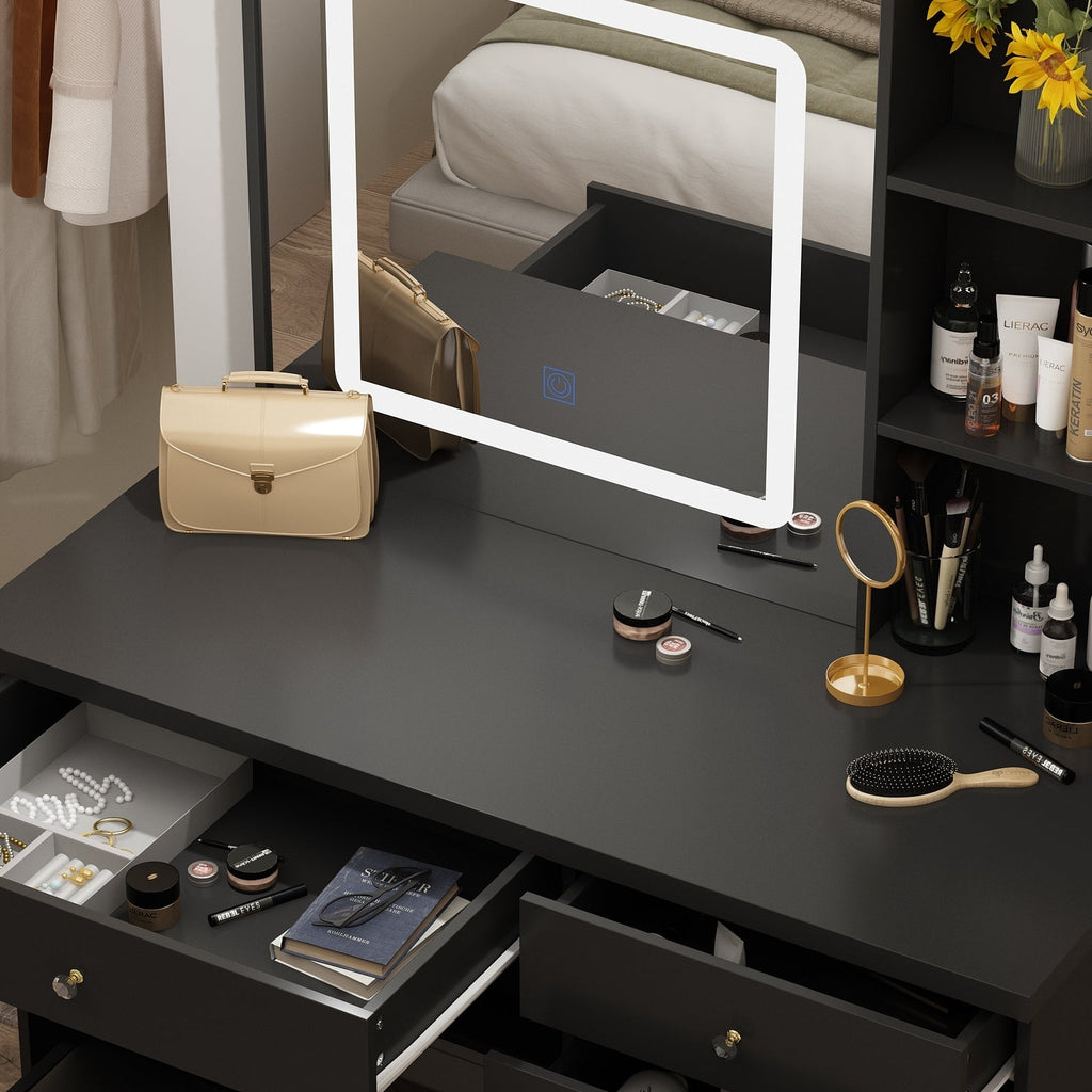 Coiffeuse Kerrogee avec miroir éclairé réglable et tabouret - 39,4 L x 19,7 l x 53,5 H