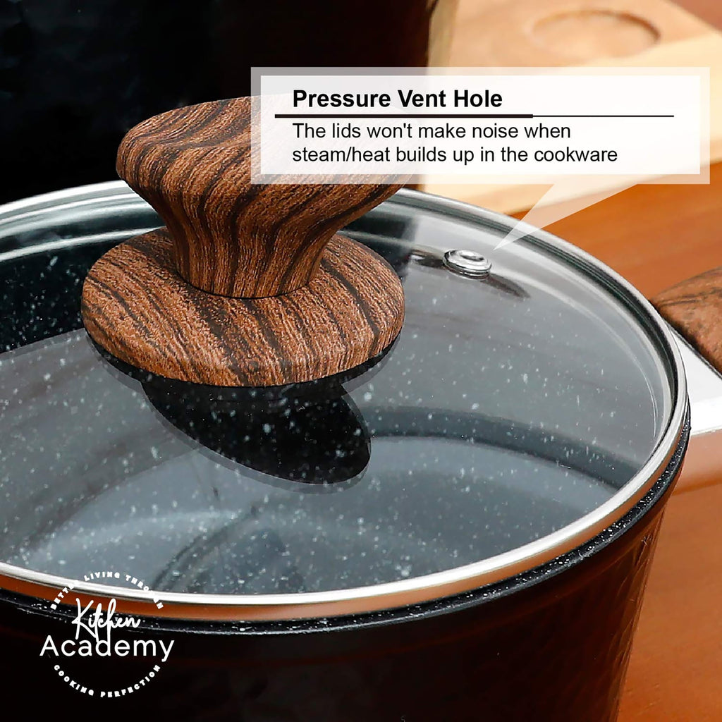 Batterie de cuisine en granit, poêles et casseroles antiadhésives, 12/15/30 pièces