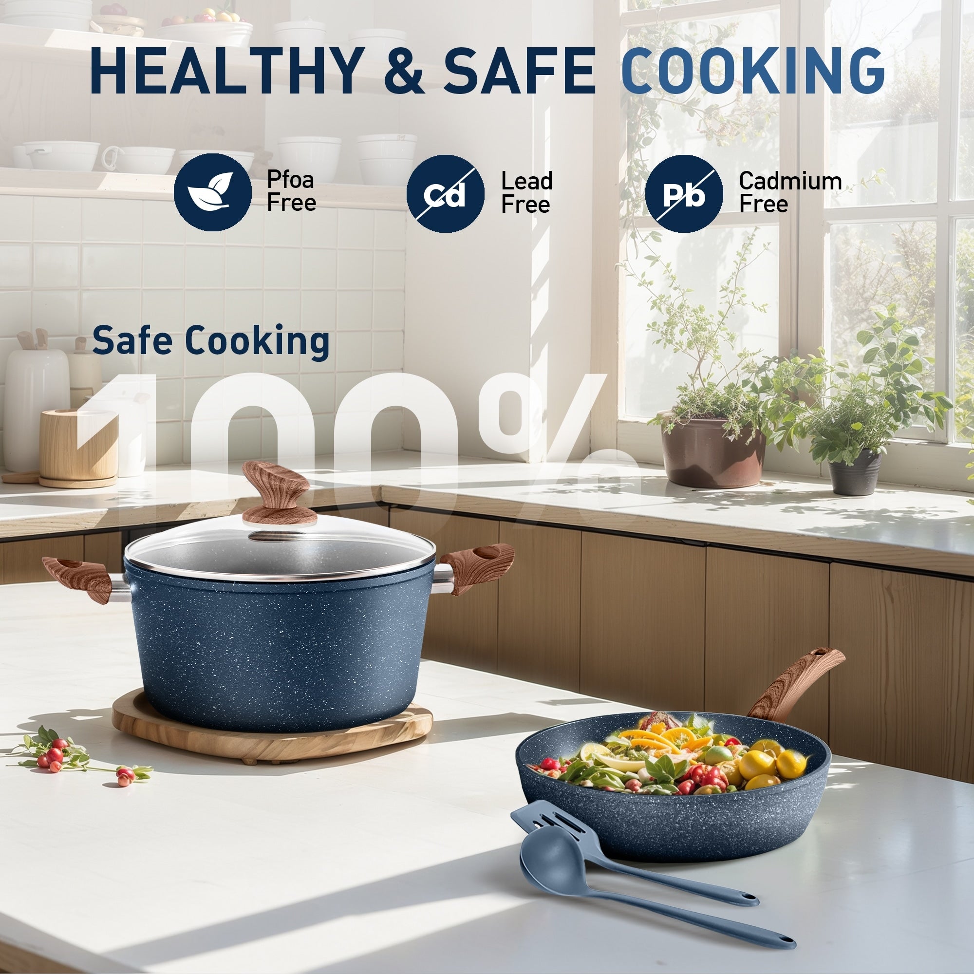 Batterie de cuisine antiadhésive, ensemble de 12 casseroles et poêles en granit