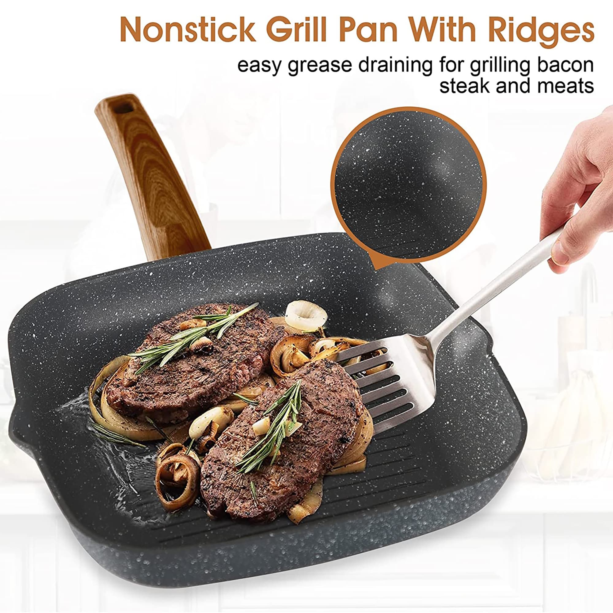 Batterie de cuisine en granit, poêles et casseroles antiadhésives, 12/15/30 pièces