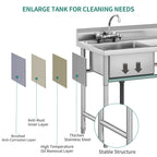 Évier de cuisine à cuve compartimentée en acier inoxydable, évier commercial autoportant