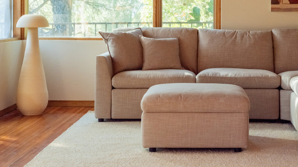 Pouf de rangement amovible, couleur galet clair