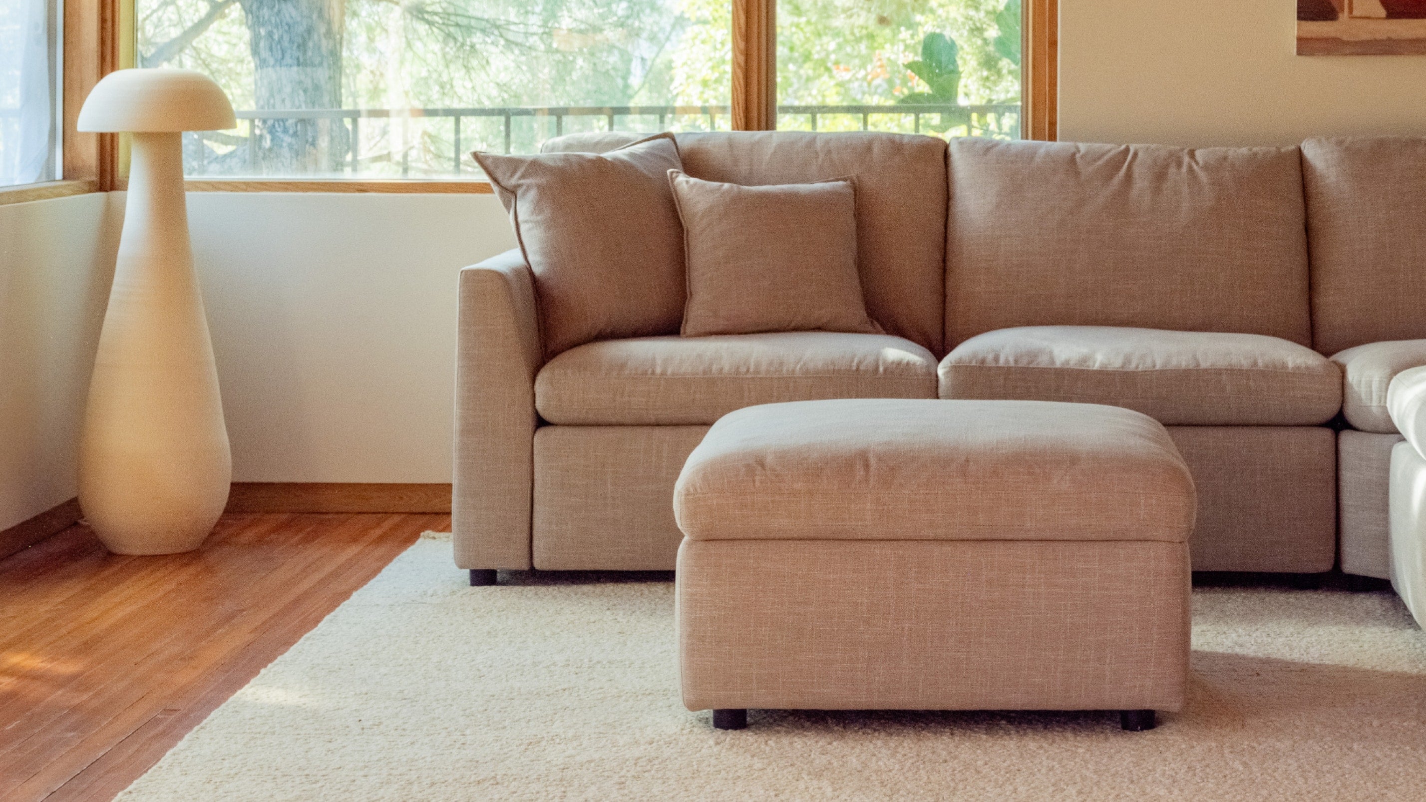 Pouf de rangement amovible, couleur galet clair
