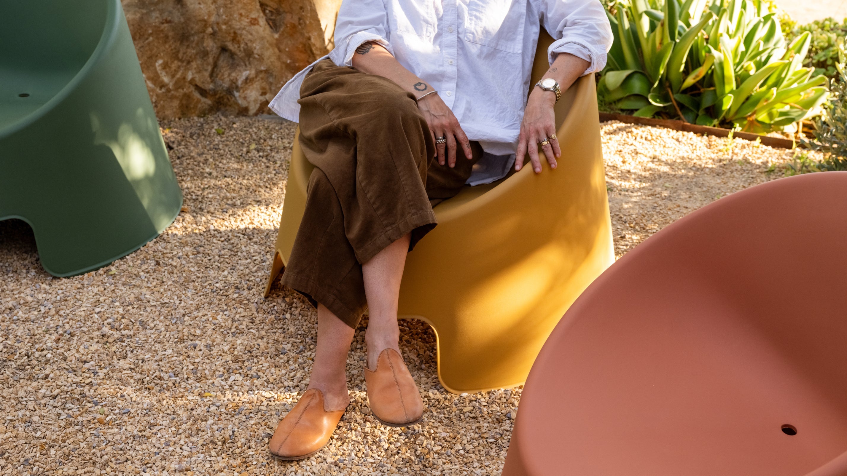 Ensemble de quatre chaises longues d'extérieur Inner Circle citron