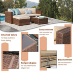 Ensemble de canapés d'extérieur sectionnels en osier 5 pièces avec coussins