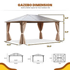 Gazebo à toit rigide EROMMY, pergola d'extérieur avec double toit, filet et rideaux, auvent robuste pour patio, arrière-cour, fête au bord de la piscine