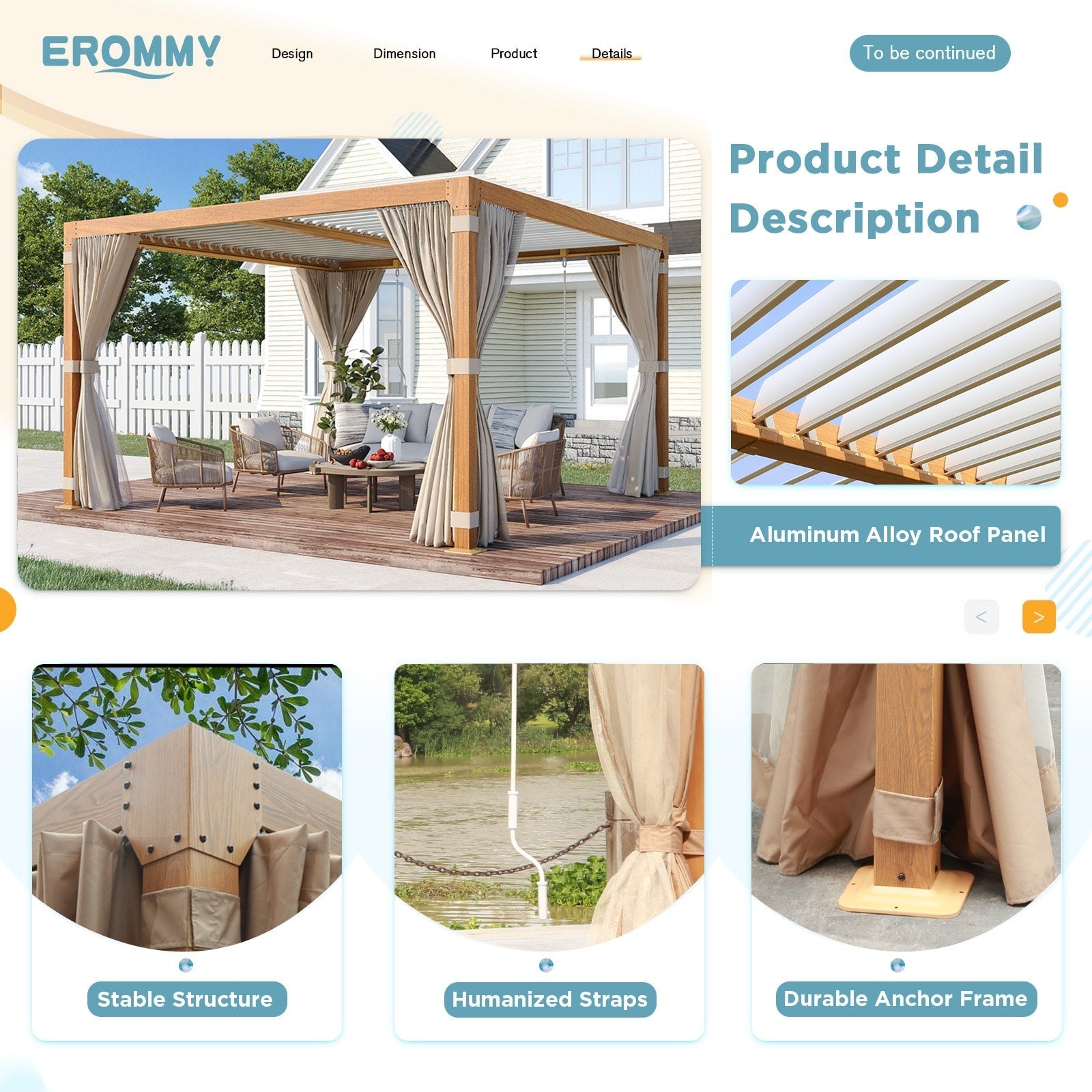 EROMMY Pergola d'extérieur à persiennes avec toit en aluminium réglable et imperméable
