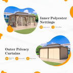 Tonnelle à toit rigide pour jardin – Pergola permanente avec filet, rideaux et double toit, abri extérieur toutes saisons