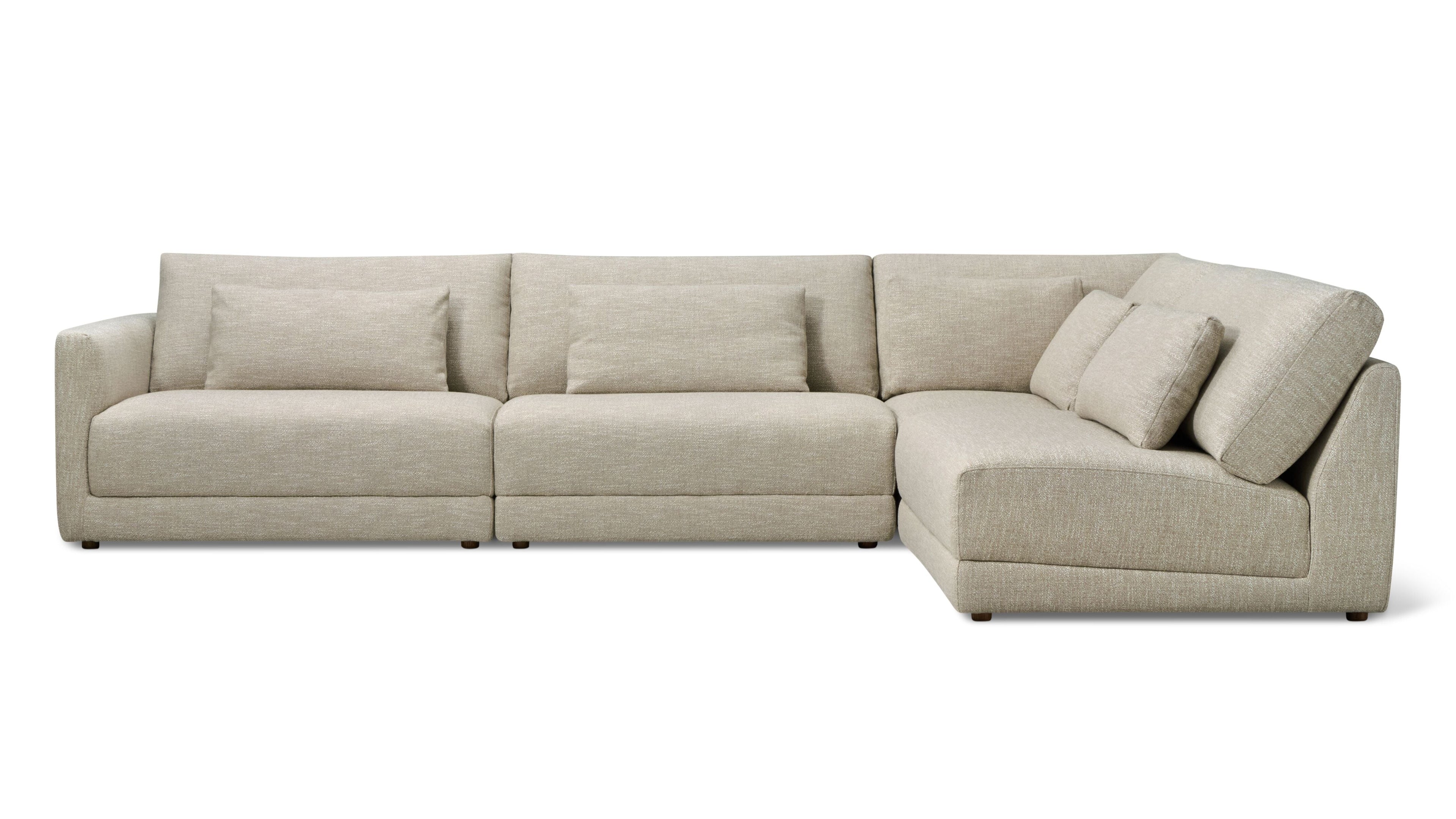 Canapé d'angle modulaire 4 pièces Wind Down, à droite, couleur lin