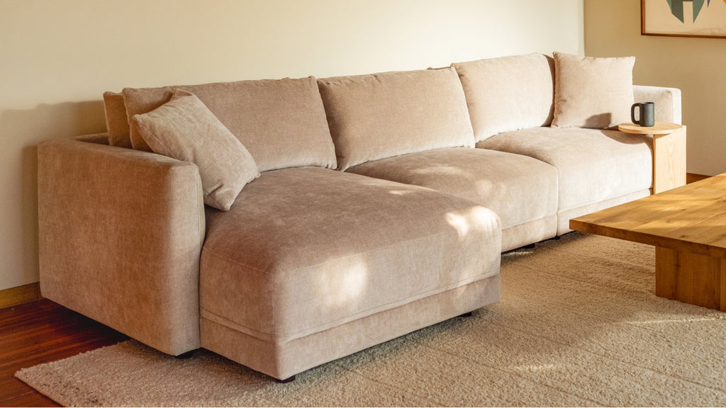 Canapé d'angle modulaire 3 pièces Soft Spot, coloris gauche, couleur noix de cajou