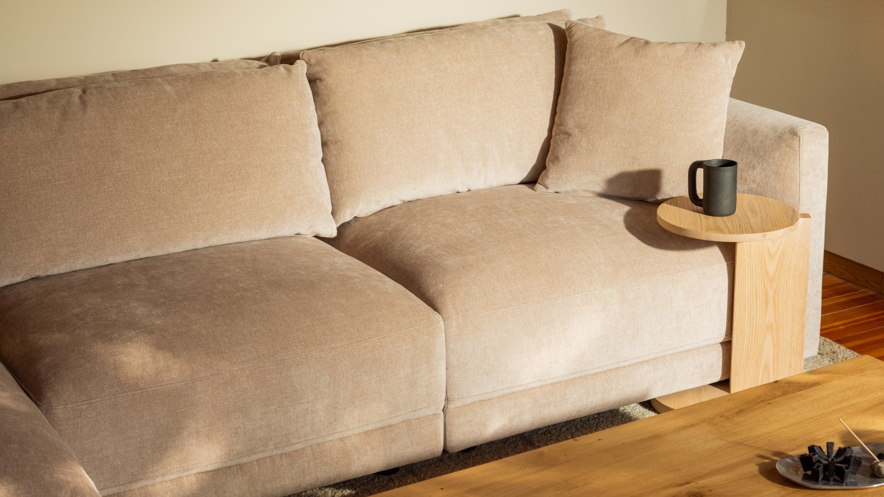 Canapé d'angle modulaire 3 pièces Soft Spot, coloris gauche, couleur noix de cajou