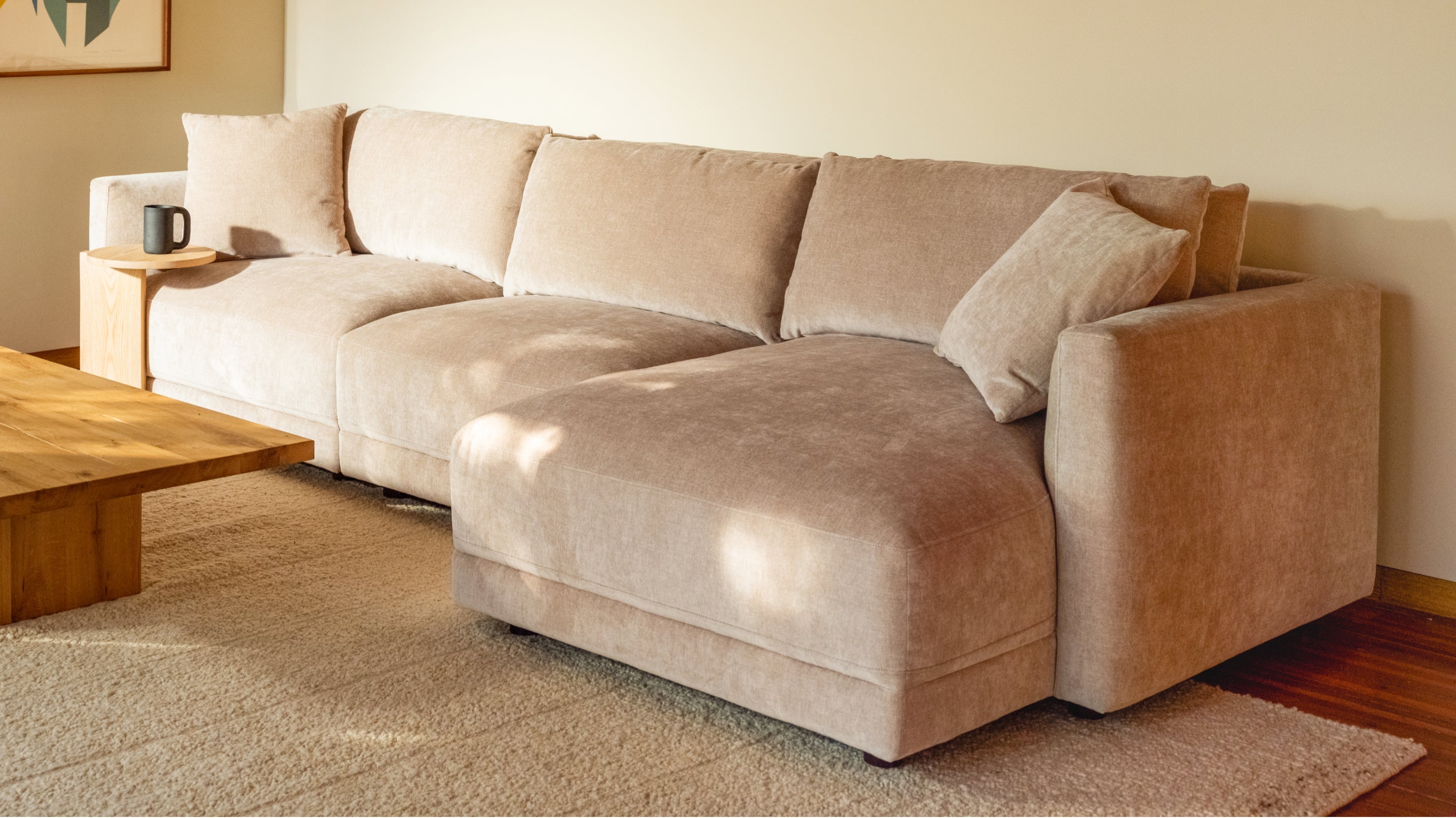 Canapé d'angle modulaire 3 pièces Soft Spot, coloris Noix de cajou