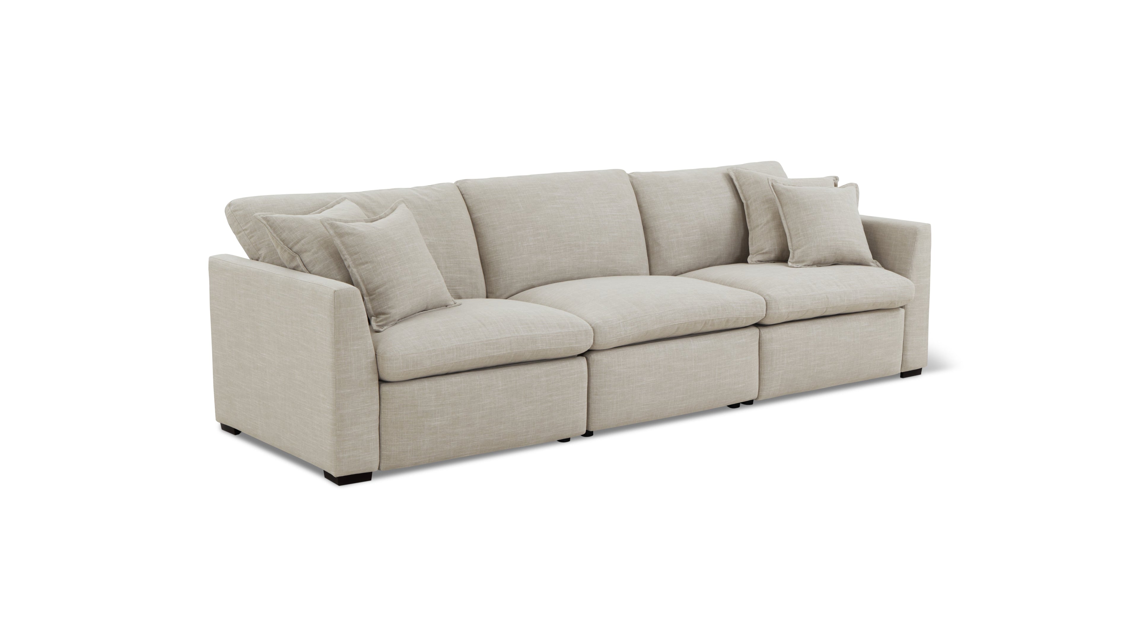 Canapé modulable 3 pièces avec fauteuil inclinable électrique amovible, couleur galet clair