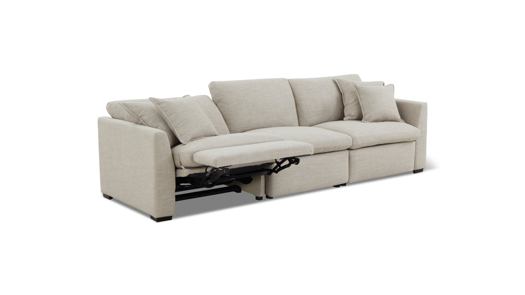 Canapé modulable 3 pièces avec fauteuil inclinable électrique amovible, couleur galet clair