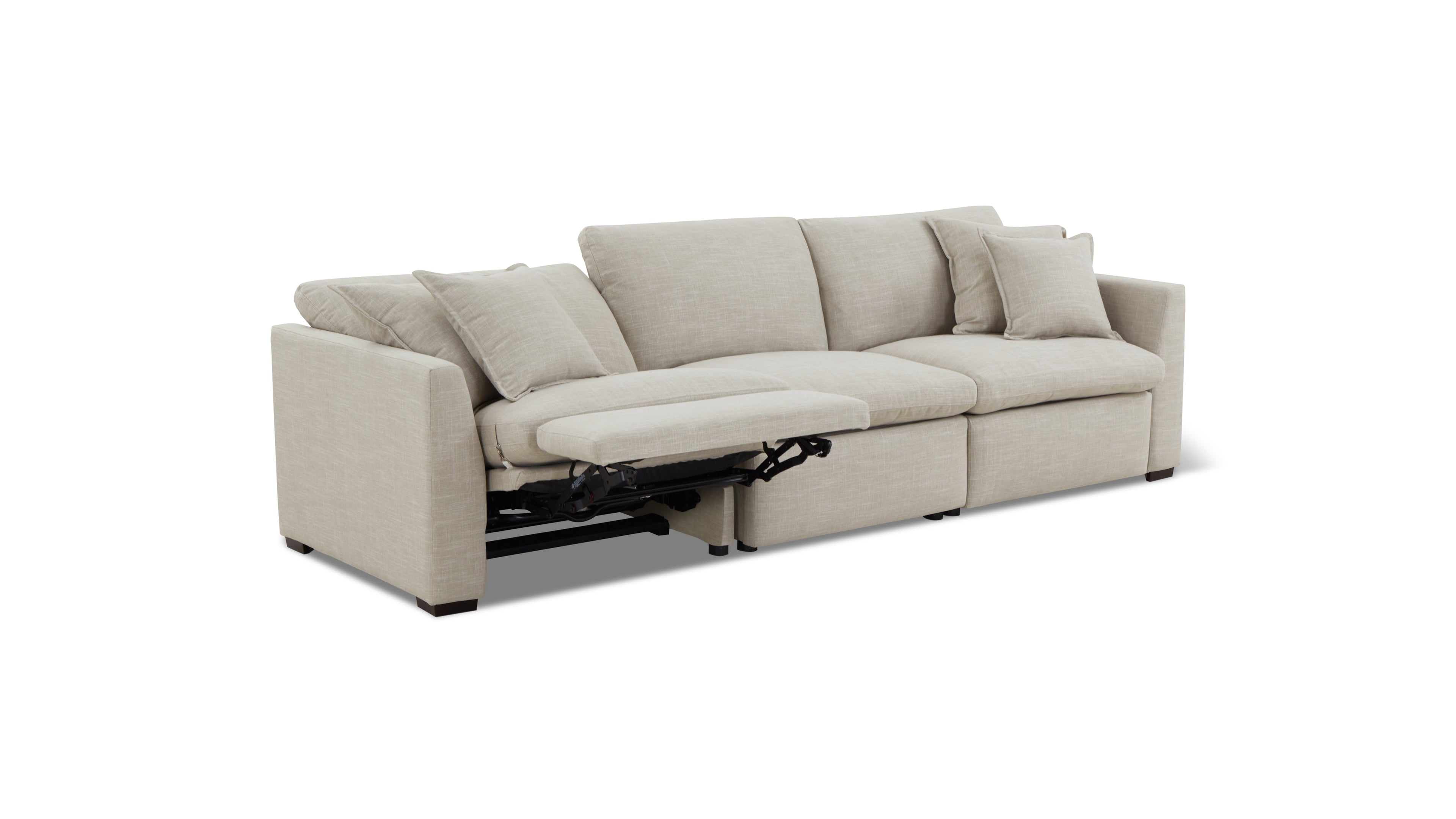 Canapé modulable 3 pièces avec fauteuil inclinable électrique amovible, couleur galet clair