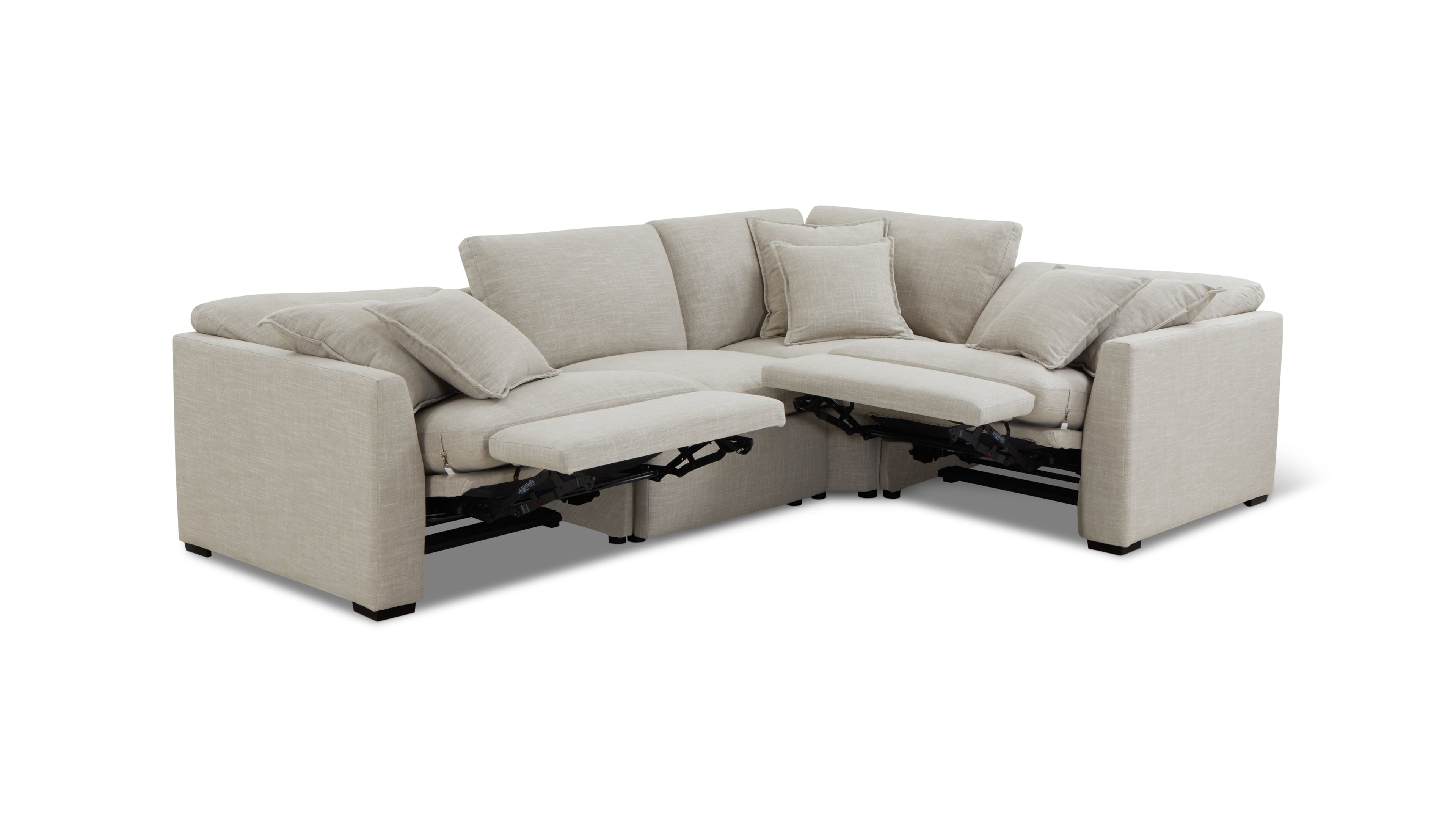 Canapé d'angle modulaire 4 pièces avec fauteuil inclinable électrique amovible, couleur galet clair