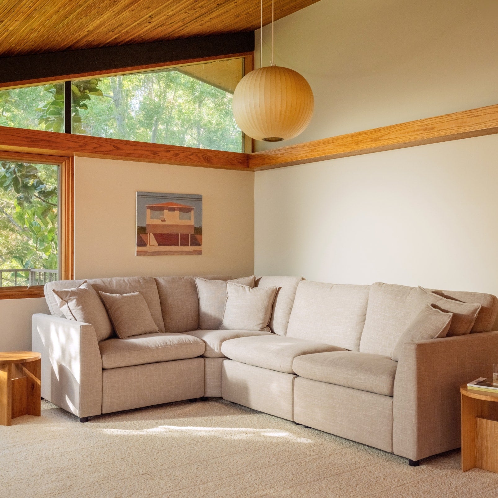 Canapé d'angle modulaire 4 pièces avec fauteuil inclinable électrique amovible, couleur galet clair