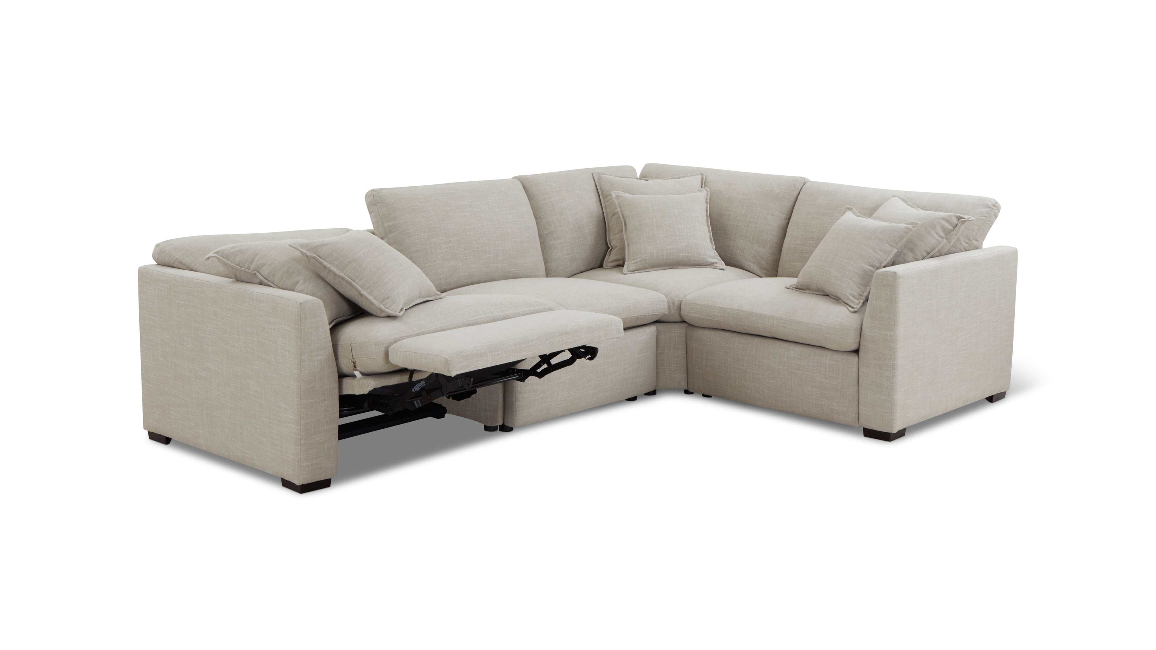 Canapé d'angle modulaire 4 pièces avec fauteuil inclinable électrique amovible, couleur galet clair