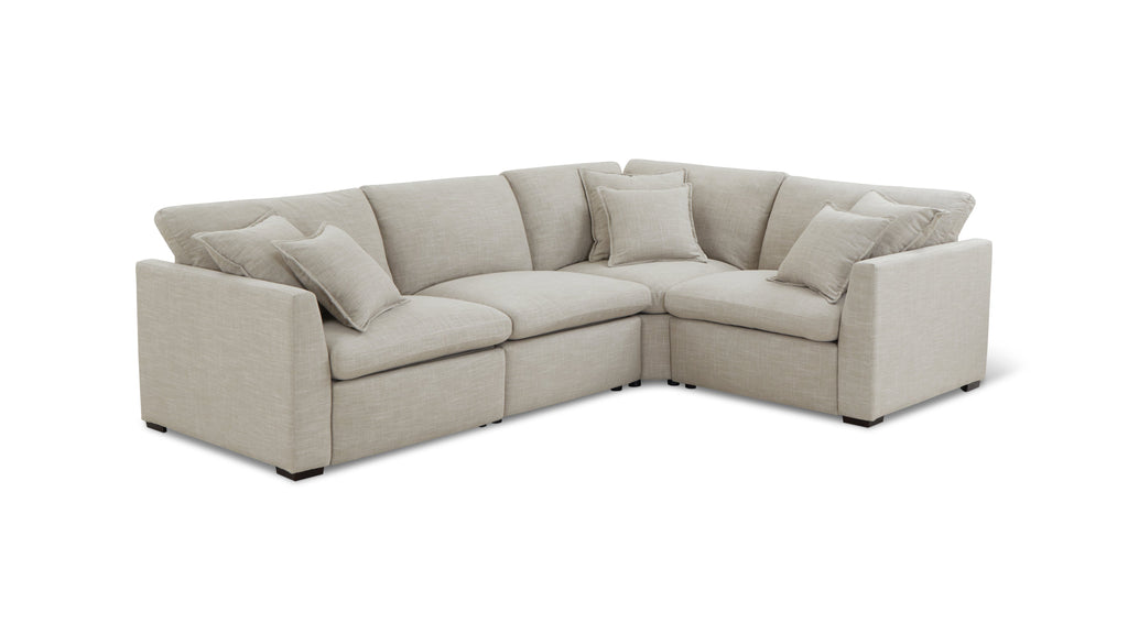 Canapé d'angle modulaire 4 pièces avec fauteuil inclinable électrique amovible, couleur galet clair