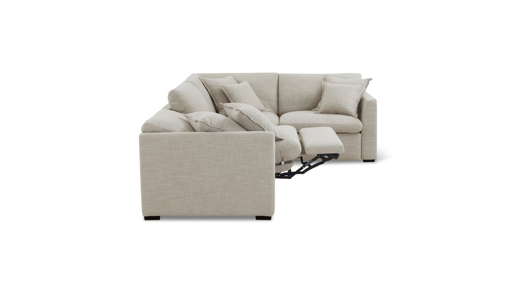 Canapé d'angle modulaire 4 pièces avec fauteuil inclinable électrique amovible, couleur galet clair