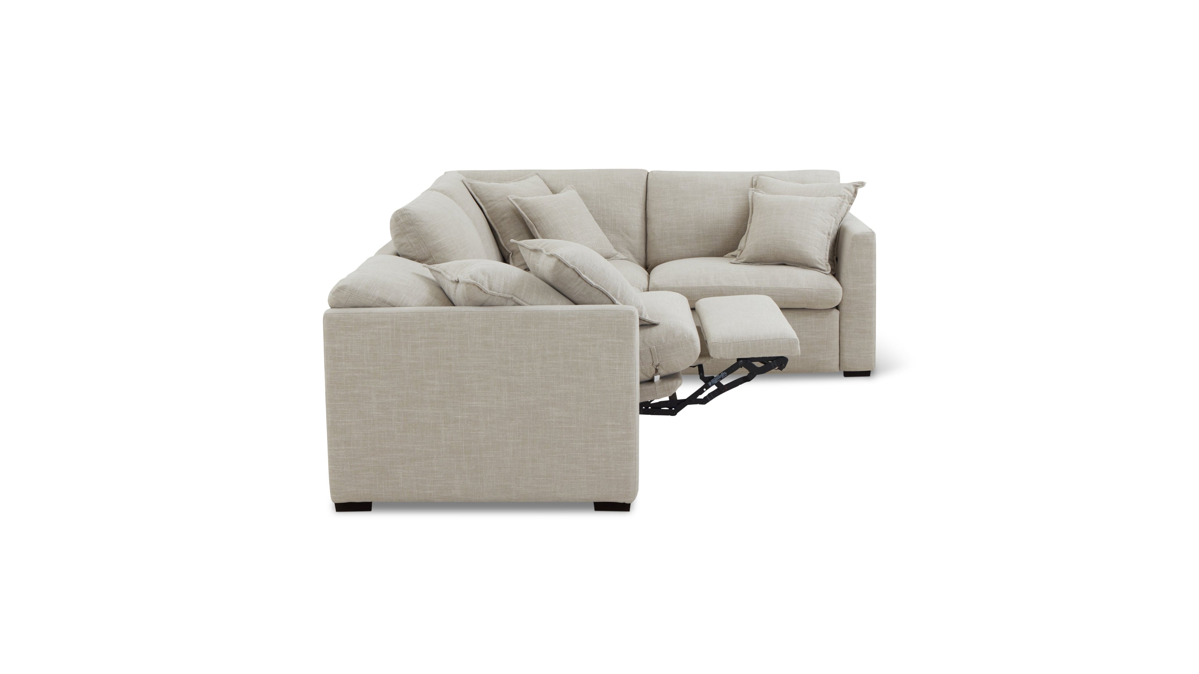 Canapé d'angle modulaire 4 pièces avec fauteuil inclinable électrique amovible, couleur galet clair